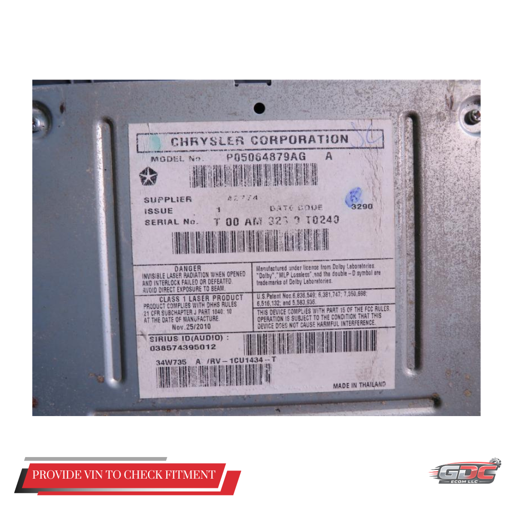 2008–2011 Chrysler Town & Country High Speed Radio OEM P05064879AG — view 5