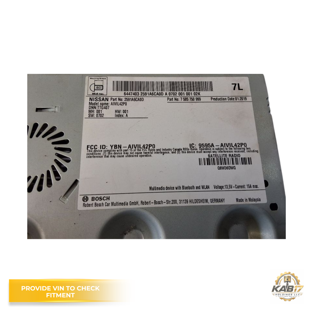 2019–2022 Nissan Altima Radio Receiver with Display Screen OEM — view 3