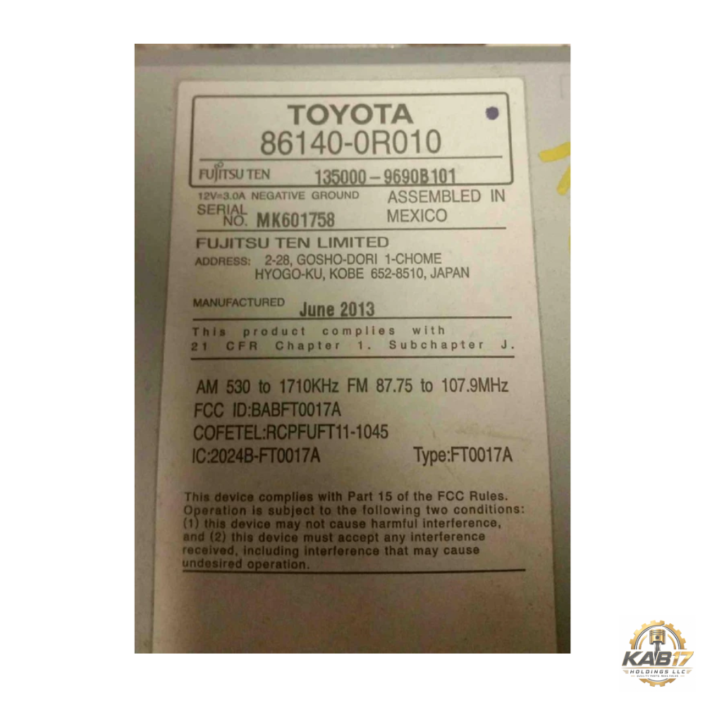 2013–2014 Toyota RAV4 Radio Display & Receiver Screen CD 100071 OEM — view 3