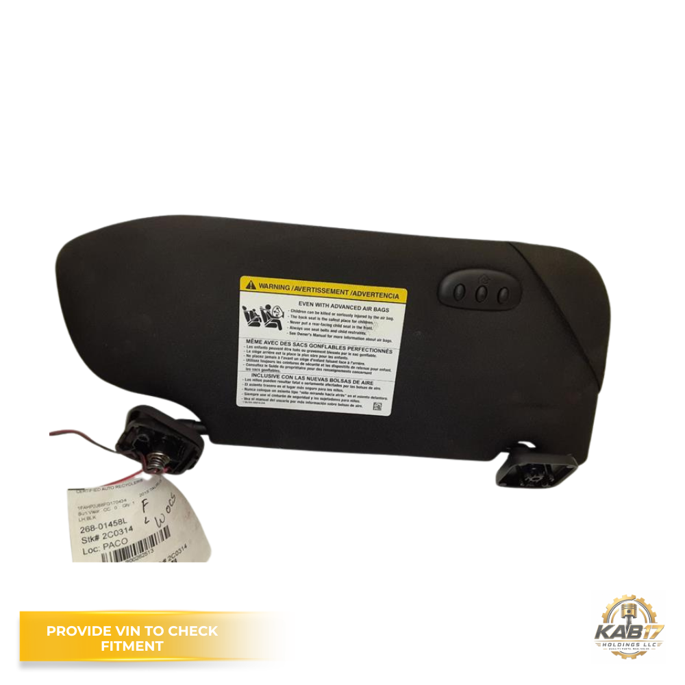 2013–2019 Ford Taurus LH Driver Sunvisor Sun Visor with Homelink Black OEM — view 1
