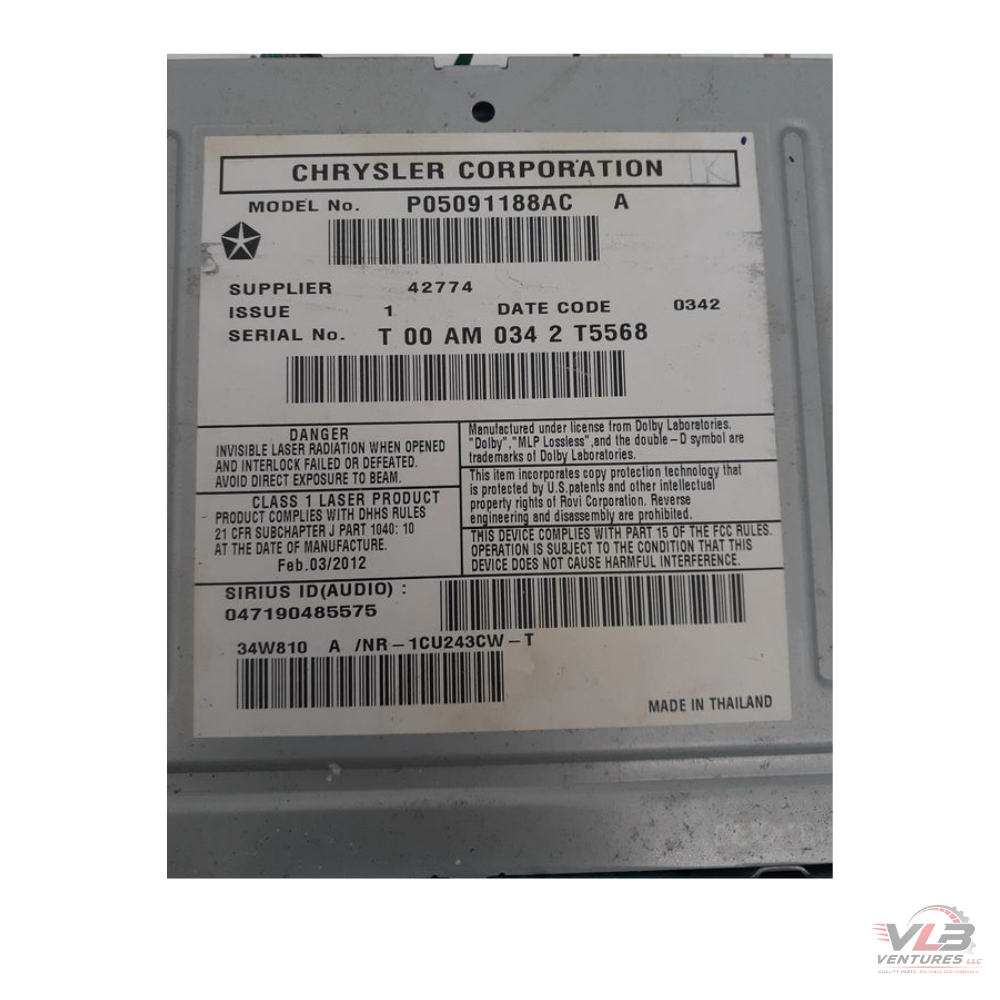 2012 Jeep Grand Cherokee Radio with Navigation Sat CD DVD HDD Face ID RHB OEM — view 3