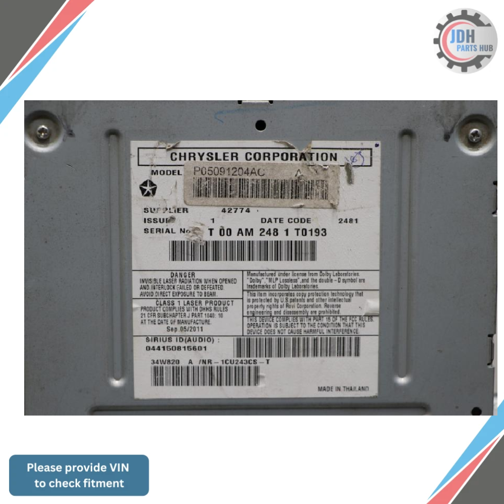 2013–2016 Chrysler Town & Country AM FM CD Navigation Radio Display OEM — view 3