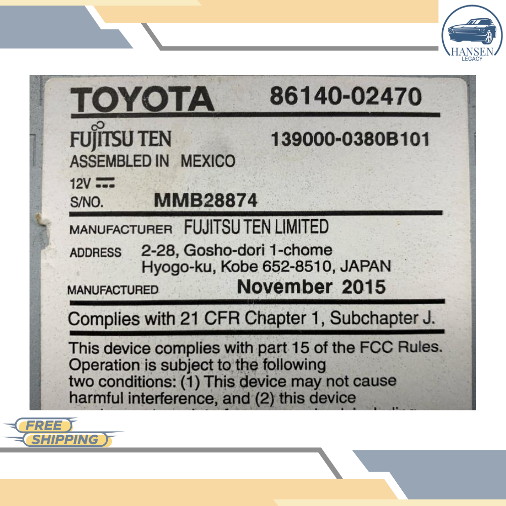 2015–2016 Toyota Corolla Radio Display Receiver AM FM CD 100571 OEM — view 3