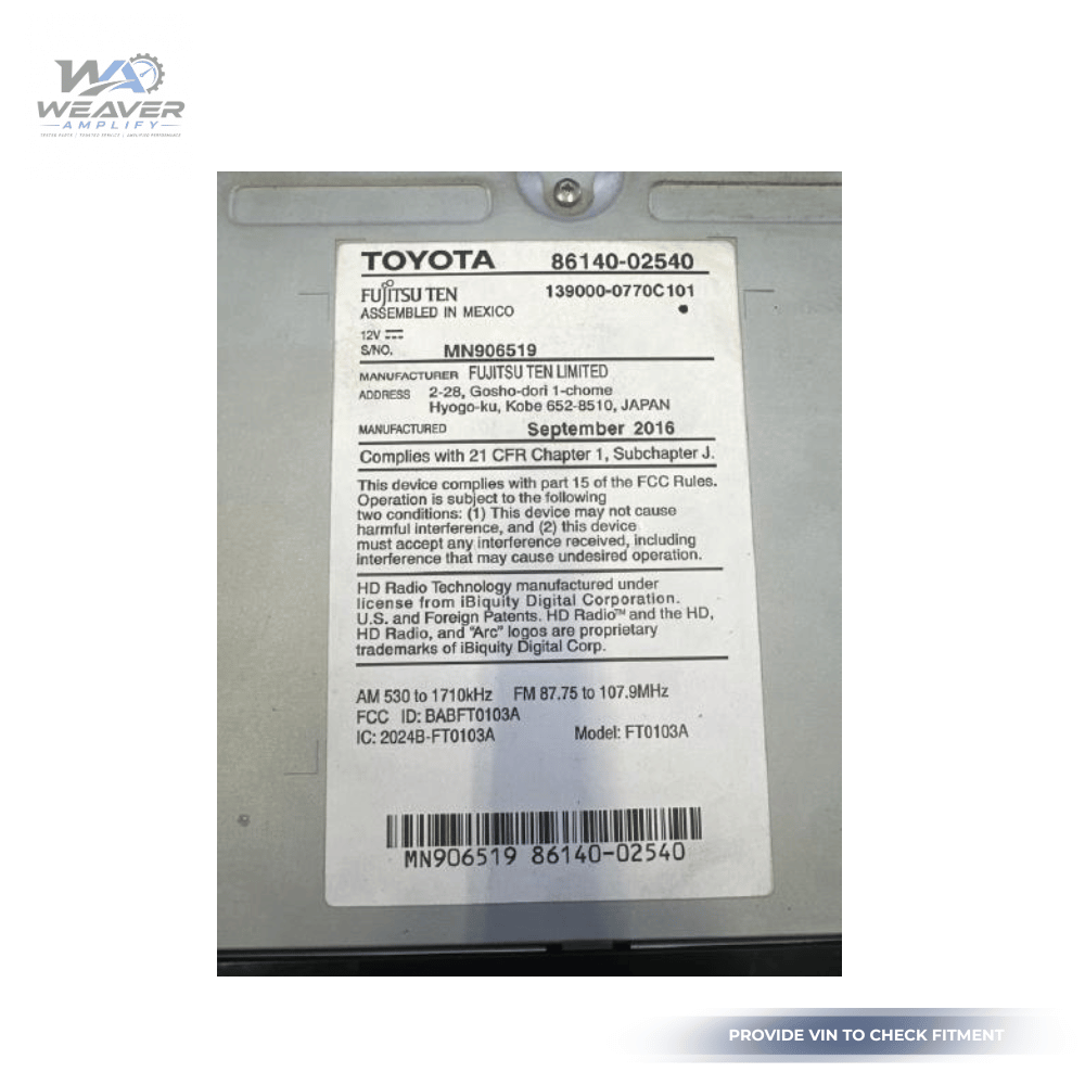 2017–2019 Toyota Corolla Radio Display Receiver OEM — view 3
