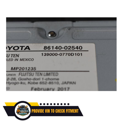 2017–2019 Toyota Corolla Radio Display Receiver 100638 OEM — view 3