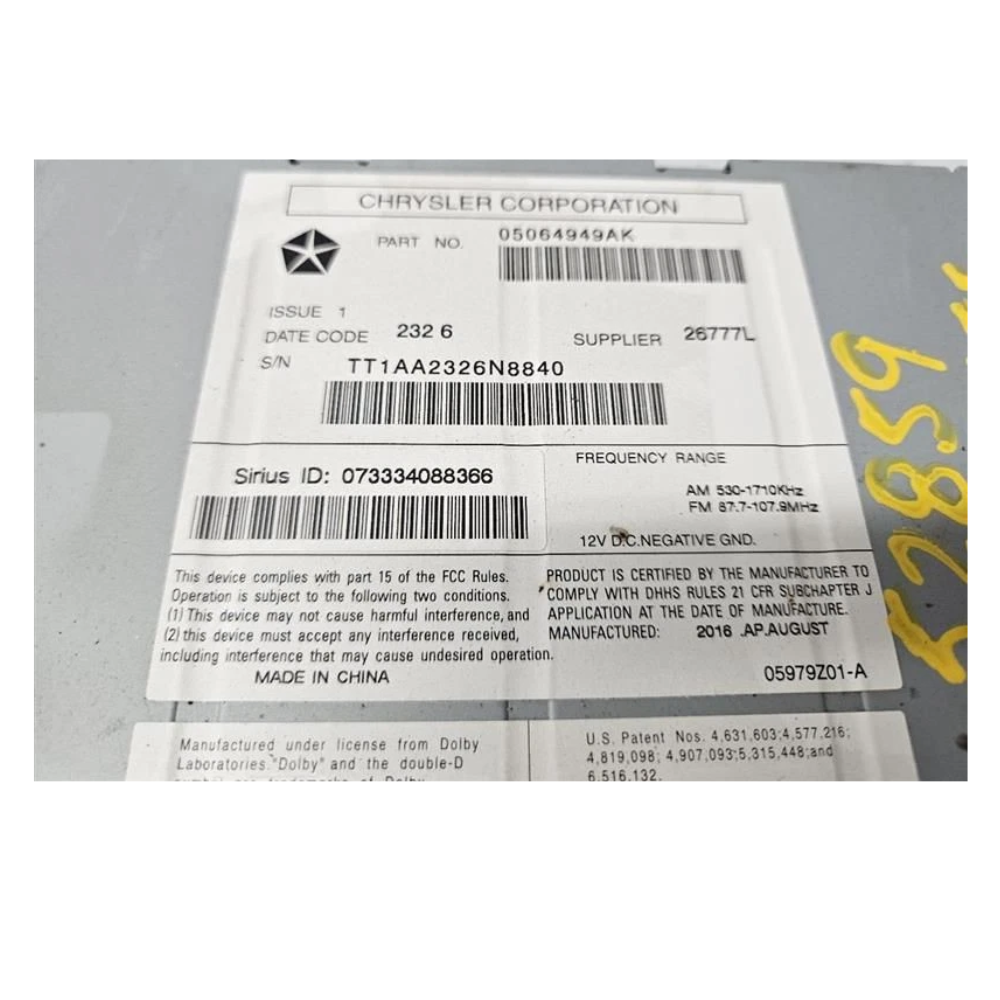 2012–2017 Jeep Patriot MP3 CD with Satellite Radio Receiver Face ID RES OEM — view 2