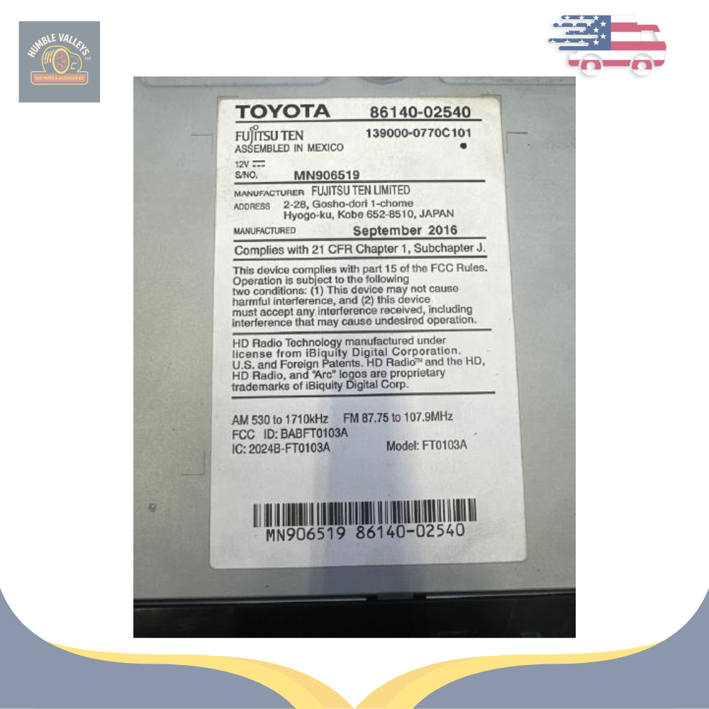2017–2019 Toyota Corolla Radio Display Receiver 100638 OEM — view 3