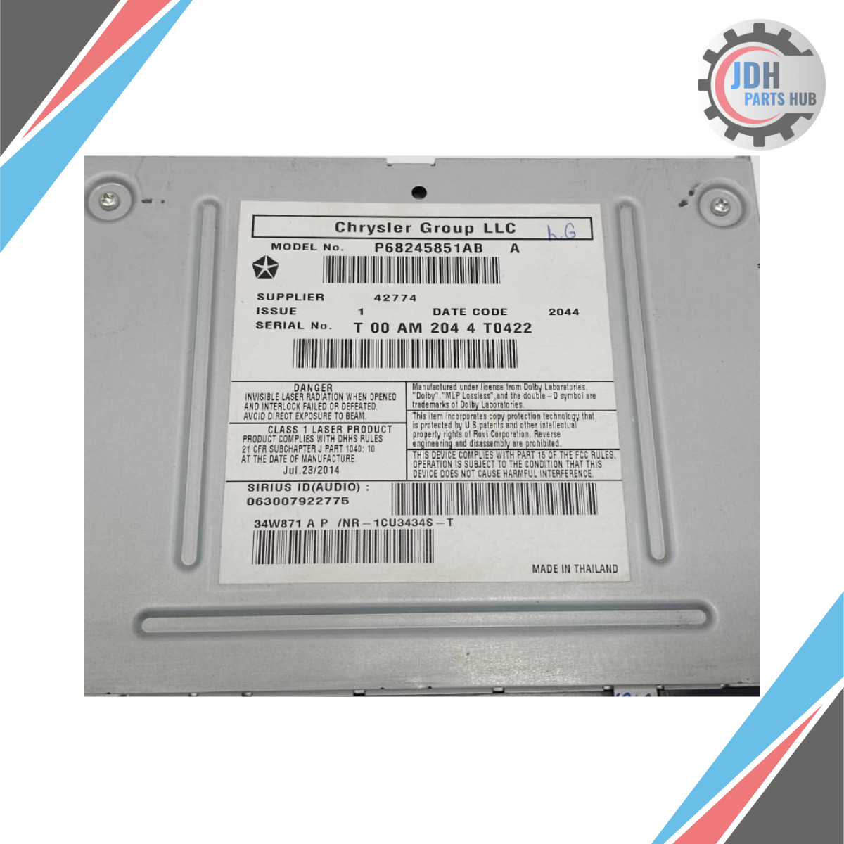 2013–2016 Chrysler Town & Country RHB Radio Nav CD Display Unit OEM — view 3