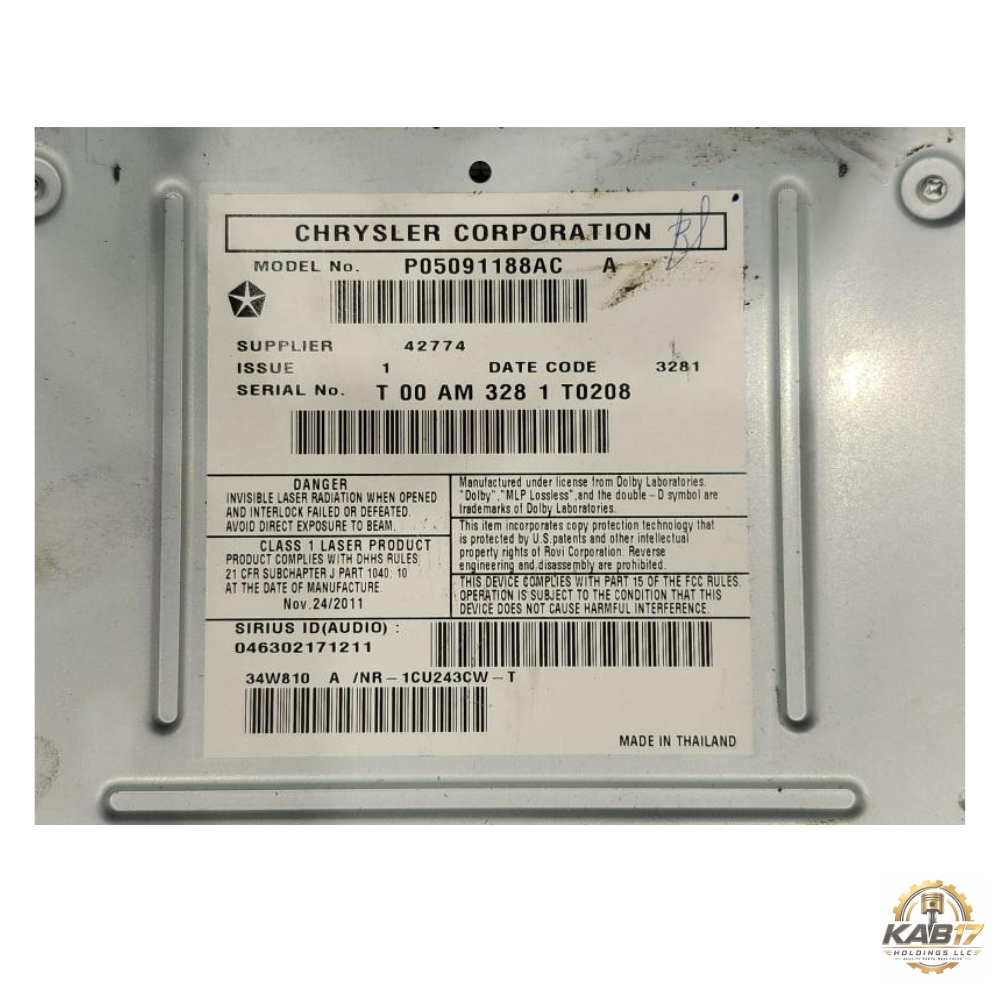 2012 Jeep Grand Cherokee Radio with Navigation Sat CD DVD HDD Face ID RHB OEM — view 3