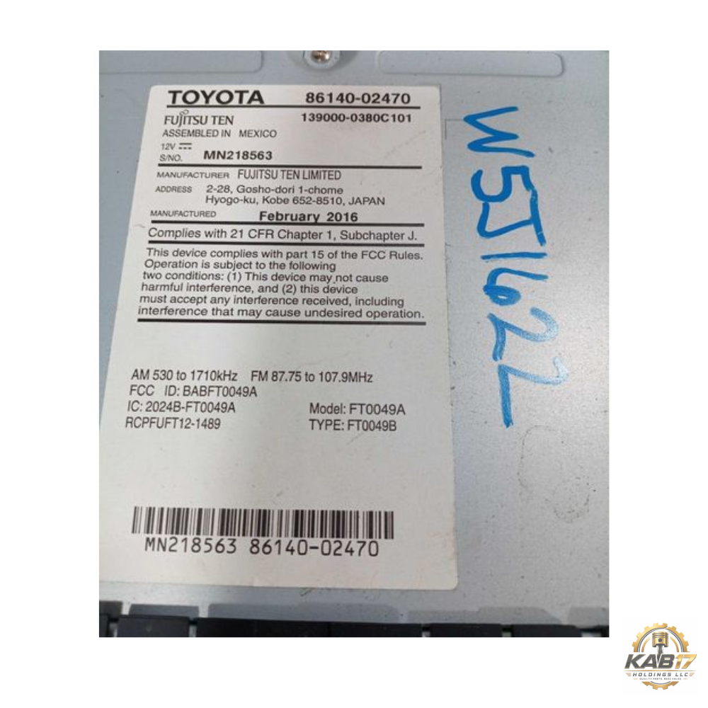 2015–2016 Toyota Corolla Radio Display Receiver AM FM CD 100571 OEM — view 2