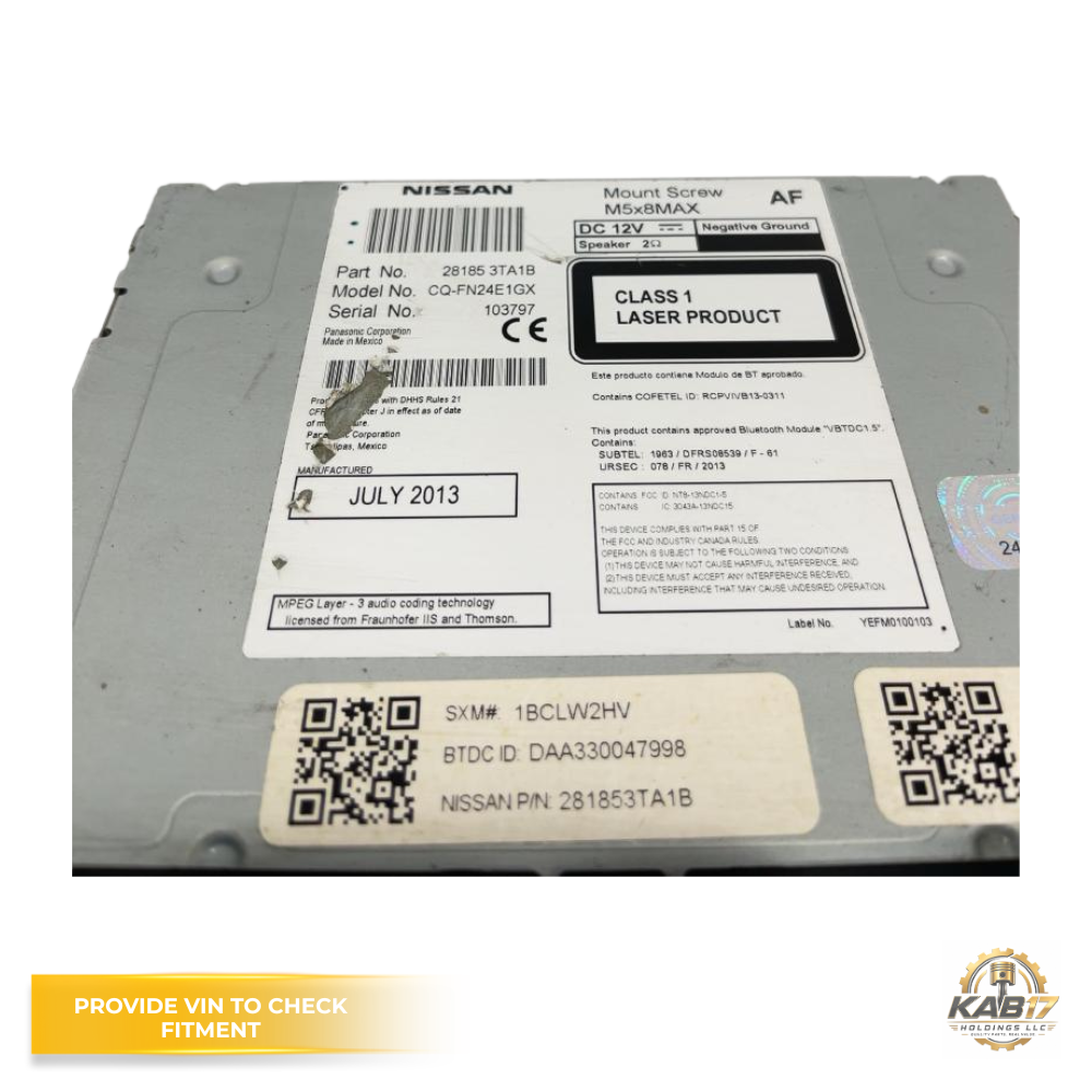 2013–2015 NISSAN ALTIMA Radio Receiver without Navigation Display OEM 28185-3TA1B — view 4