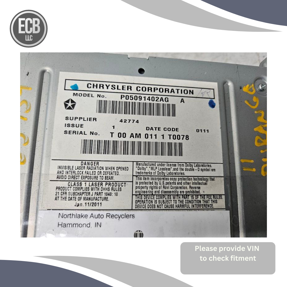 2011–2013 Dodge Durango AM FM CD Player Radio Receiver Display Screen ID RBZ OEM — view 3