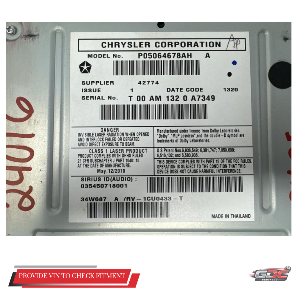 2008–2011 CHRYSLER TOWN & COUNTRY High Speed Radio CD DVD MyGig RBZ P05064879AG — view 4