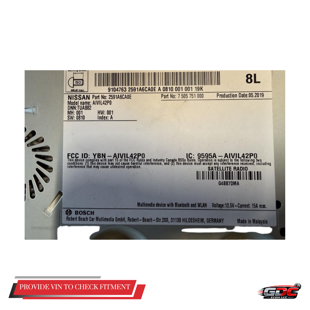 2019–2022 Nissan Altima AM FM Radio Receiver With Display Screen OEM — view 3