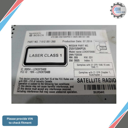2015 Nissan Altima AM-FM-CD Satellite Navigation Radio Receiver OEM — view 3