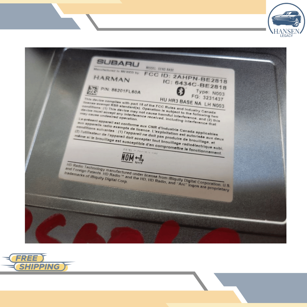 2017–2018 Subaru Impreza Radio Receiver without Navigation US Market ID 86201FL60A — view 4