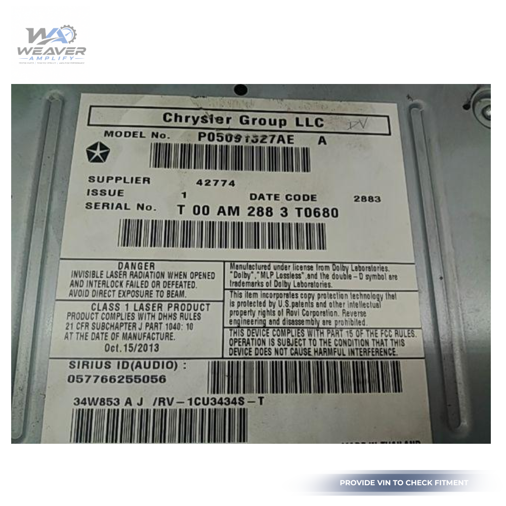 2012–2019 Chrysler Town & Country Radio Multimedia Satellite AM FM CD RBZ OEM — view 4