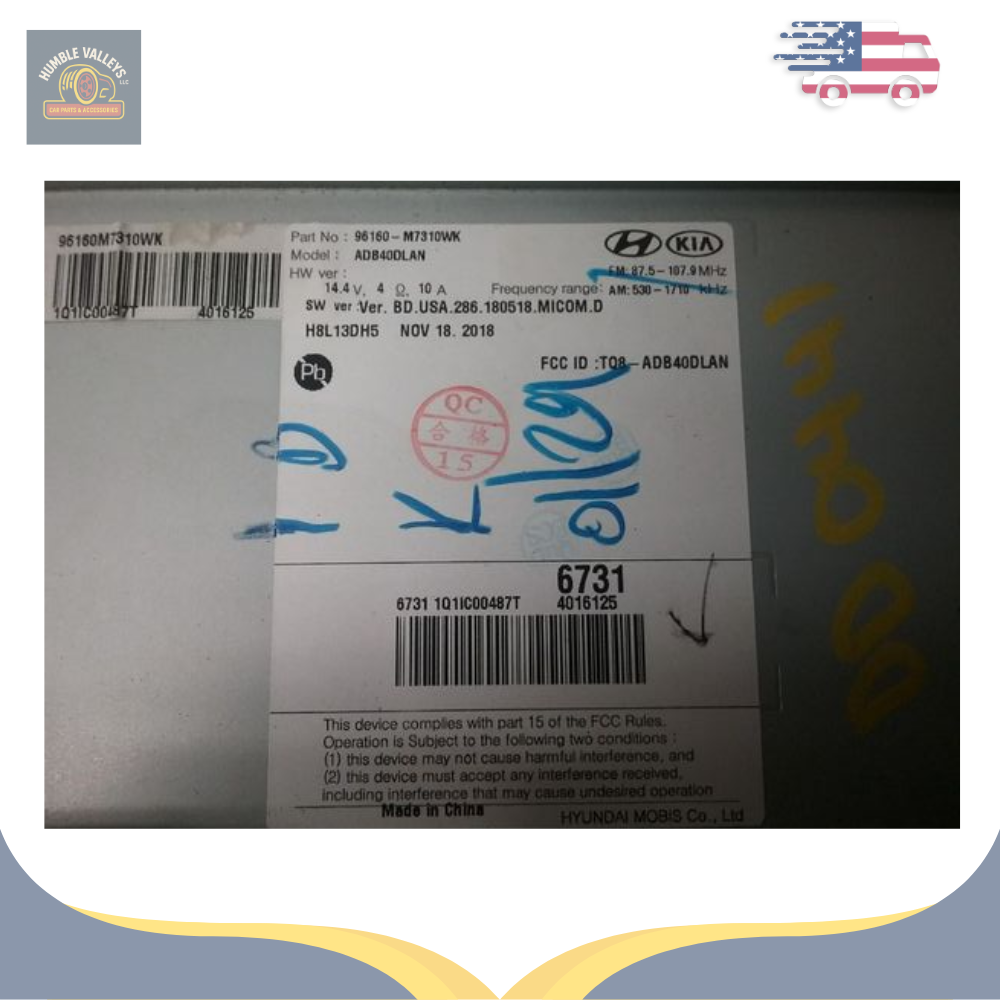2019–2020 Kia Forte Radio Display Screen ID 96160M7310WK OEM — view 3