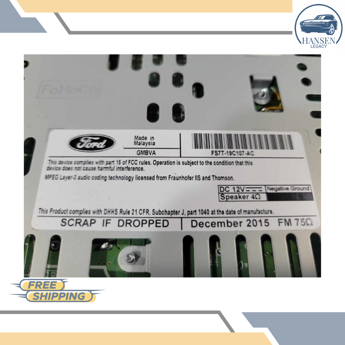 2016–2017 Ford Fusion AM-FM-CD-MP3 Radio Receiver ID FS7T-19C107-AC Tested — view 4