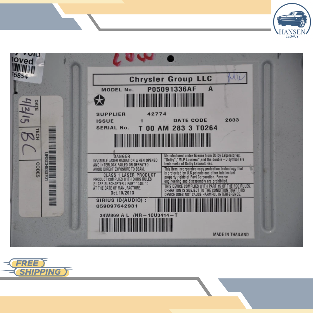 2011–2017 JEEP Dodge Challenger Chrysler Navigation 430n Radio Low RHB with CODE — view 3