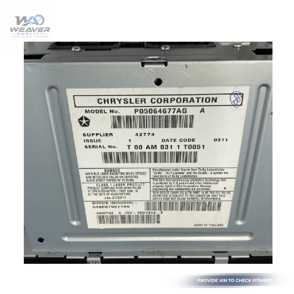 2011–2017 Jeep Patriot Compass AM FM CD DVD Satellite Radio Receiver ID RBZ OEM — view 5