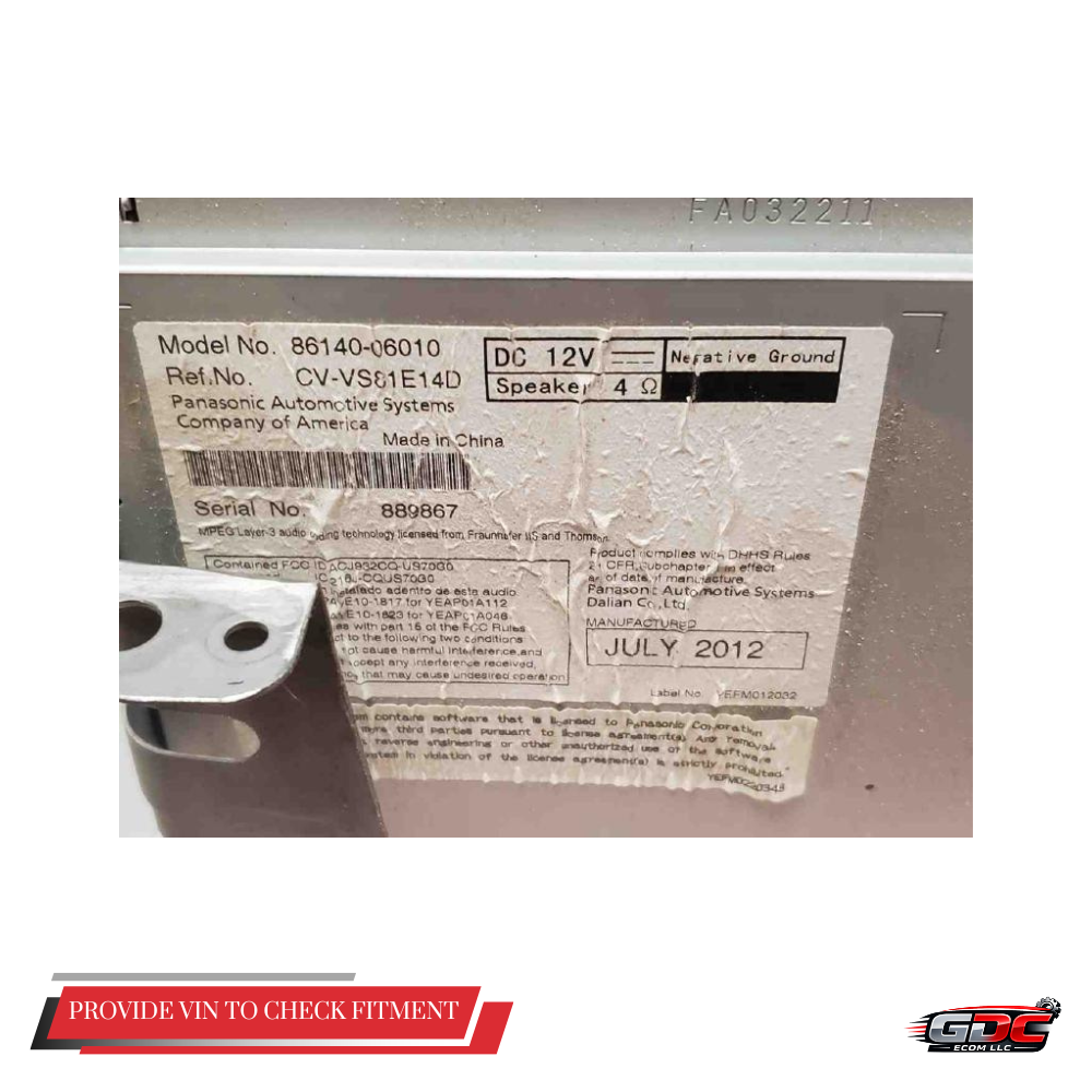 2012 Toyota Camry Radio Display & Receiver OEM 57012 — view 2