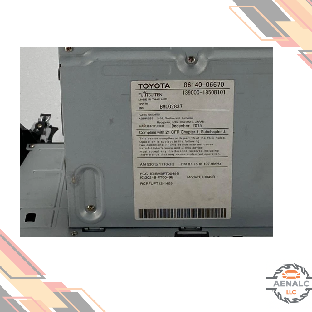 2016–2017 Toyota Camry AM FM CD Radio Player Display Screen OEM — view 2
