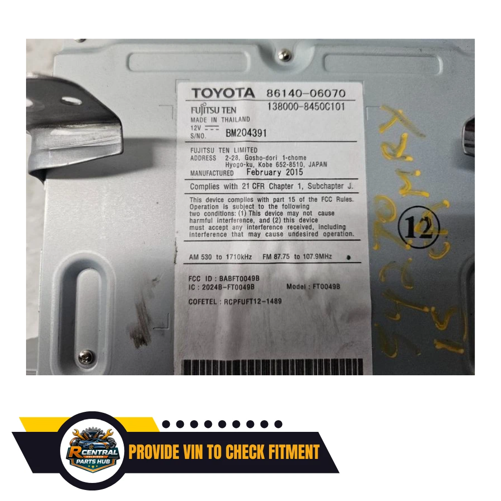 2015 Toyota Camry Radio Touch Screen Display Receiver 100366 OEM — view 3
