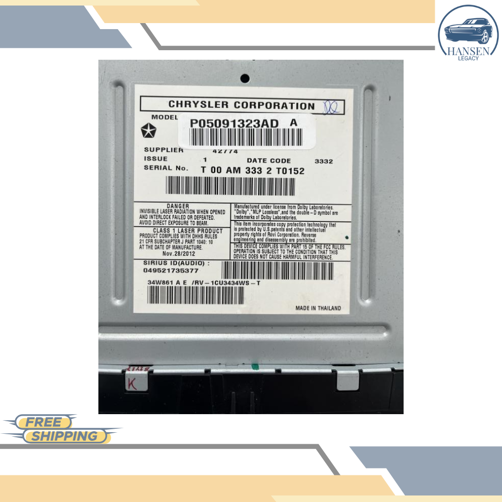 2011–2013 Dodge DURANGO Radio Display Receiver RBZ Satellite AM FM CD OEM — view 2