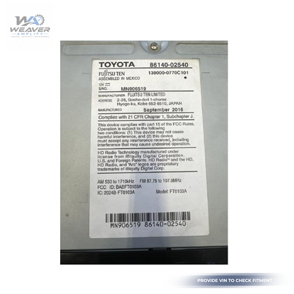 2017–2019 Toyota Corolla Radio Display Receiver 100638 OEM 86140-02540 — view 5