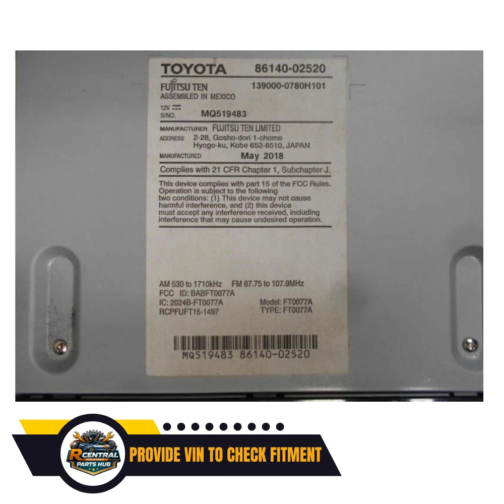 2017–2019 Toyota Corolla Radio Display Receiver 100639 OEM 86140-02520 — view 4