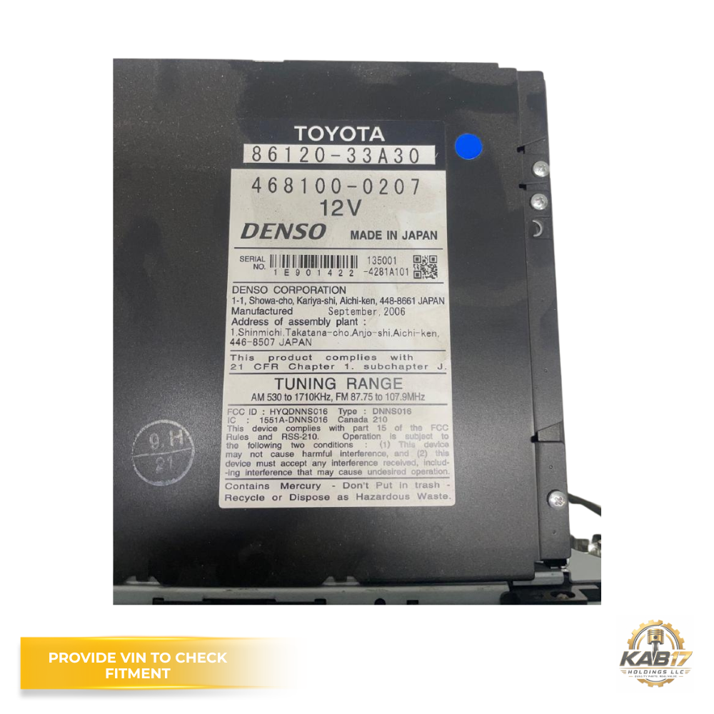 2007–2009 TOYOTA CAMRY HYBRID Radio Nav Sat MP3/CD/DVD Player OEM 86120-33A30 — view 4