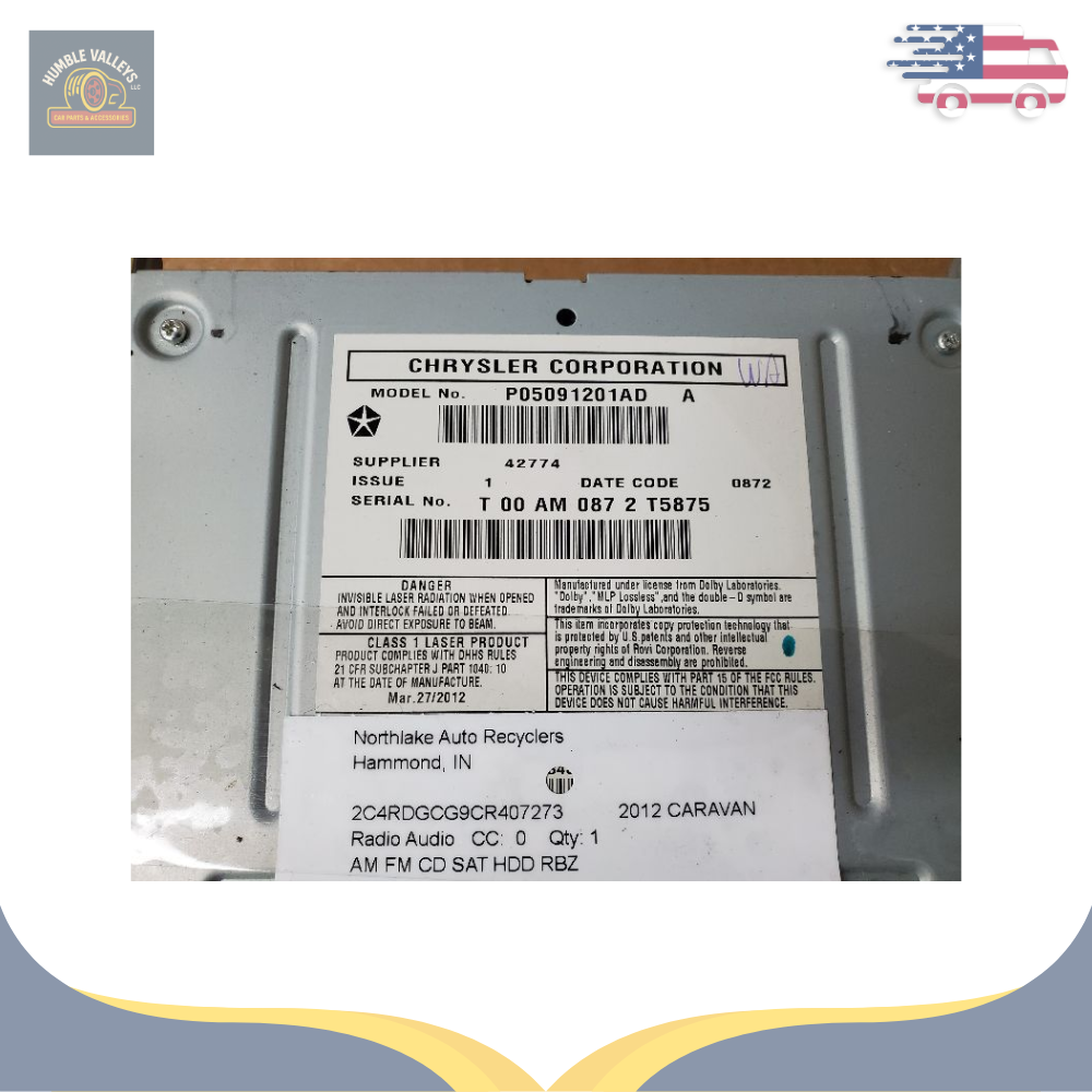 2012–2019 Chrysler Town & Country Radio MULTIMEDIA SATELLITE AM FM CD RBZ OEM — view 3