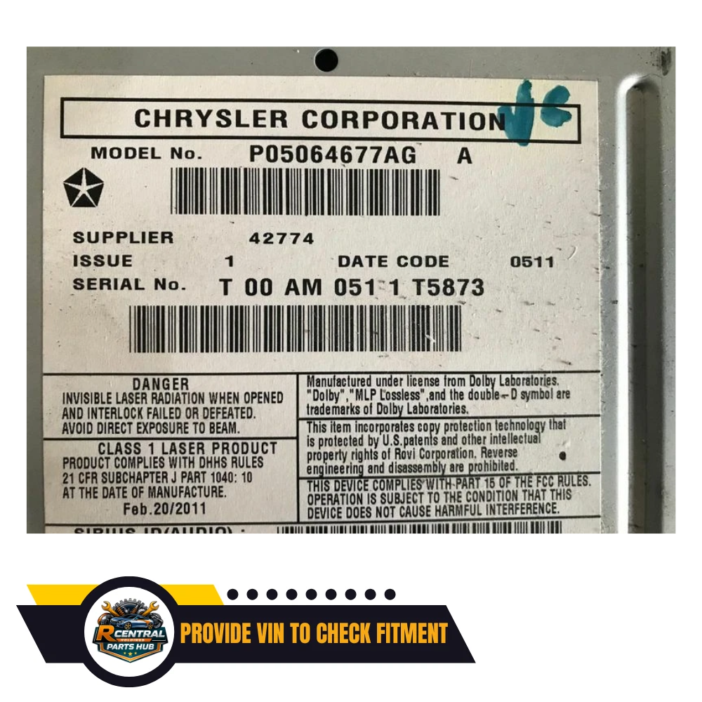 2011–2014 Chrysler 200 Radio Display Receiver AM FM CD DVD SAT Face ID RBZ OEM — view 2