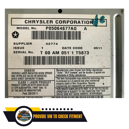 2011–2014 Chrysler 200 Radio Display Receiver AM FM CD DVD SAT Face ID RBZ OEM — view 2