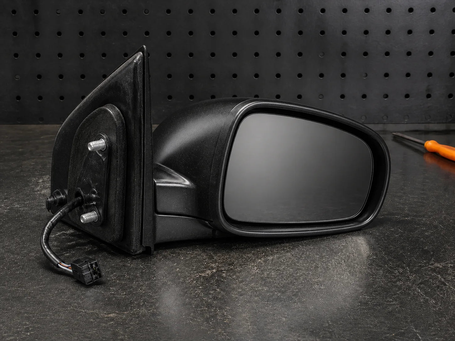 Representative used automotive door mirror in a premium workshop setting